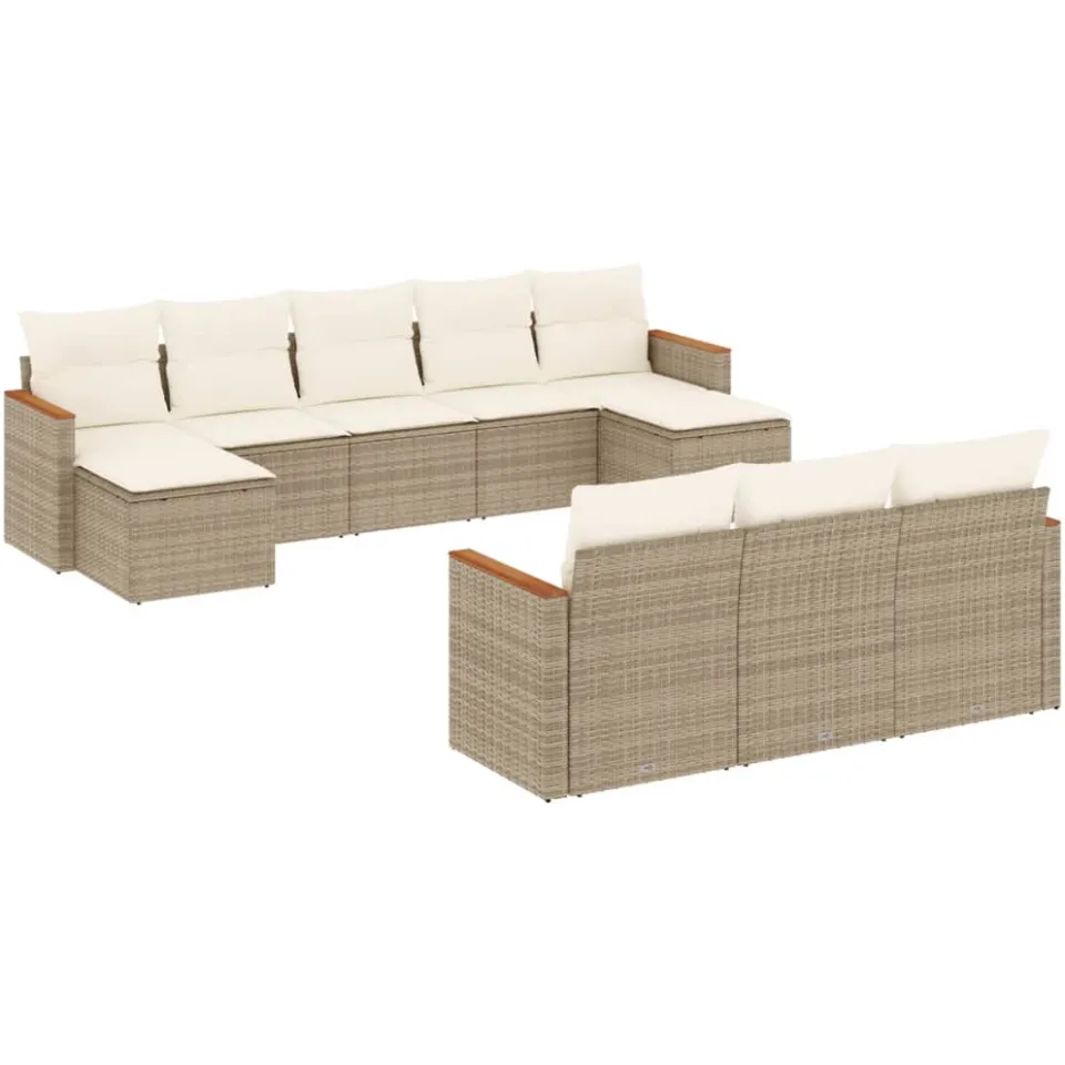 vidaXL 10-delige Loungeset met kussens poly rattan beige, foto 3