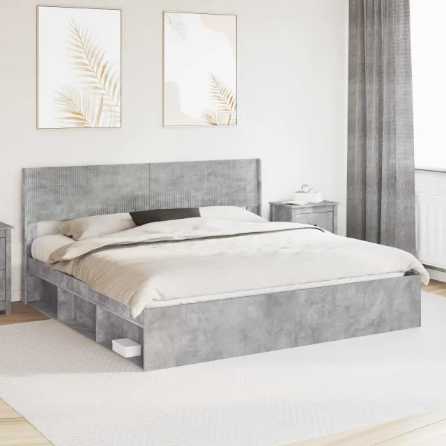 vidaXL Bedframe met opbergruimte en hoofdbord Betongrijs 180 x 200 cm