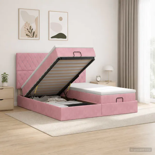 vidaXL Ottoman bed met matras met hoofdeinde 2 st Roze Fluweel
