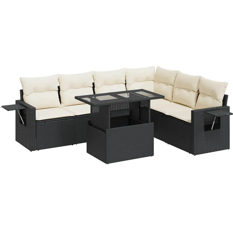 vidaXL 7-delige Loungeset met kussens poly rattan zwart, foto 3