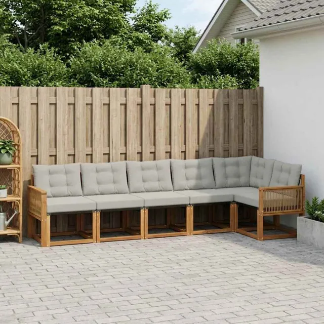 vidaXL Buiten bankenset 6 st 6-zits Naturel en lichtgrijs