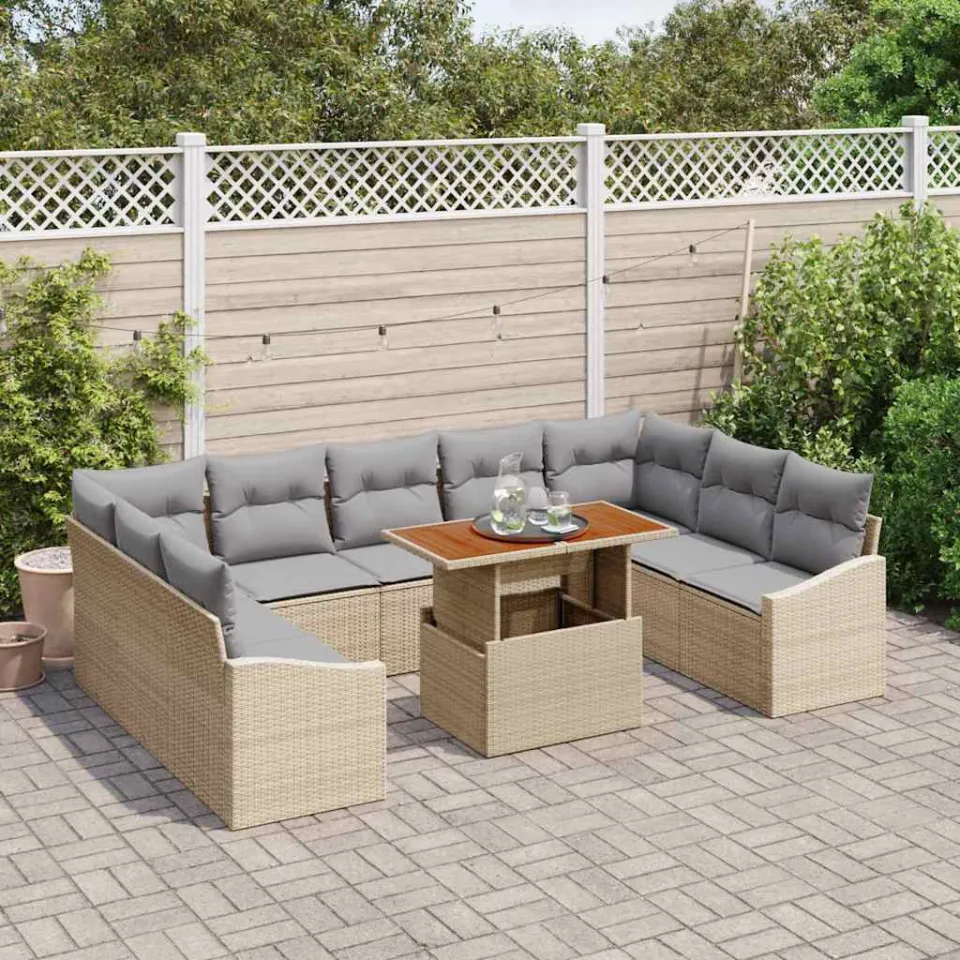 vidaXL Tuin Sofa Set 10 st Beige Poly riet, foto 3