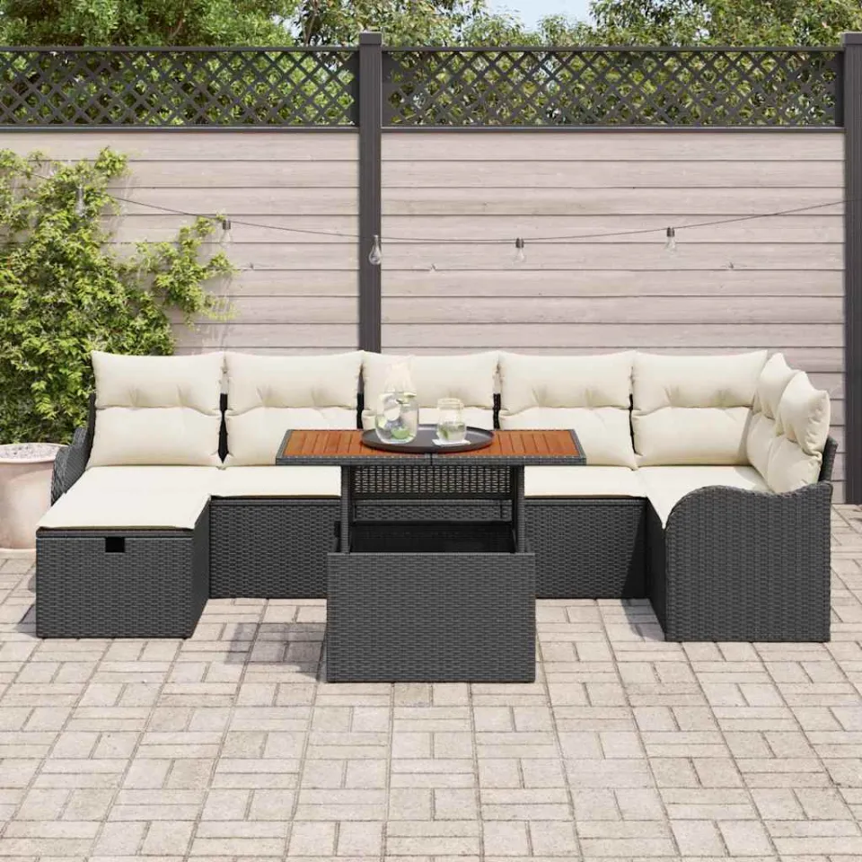 vidaXL Tuin Sofa Set 8 st Zwart Poly riet, foto 3