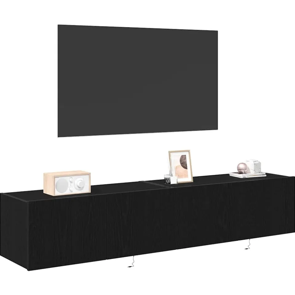 vidaXL TV Wandkast 2 st Zwart Eiken Bewerkt hout