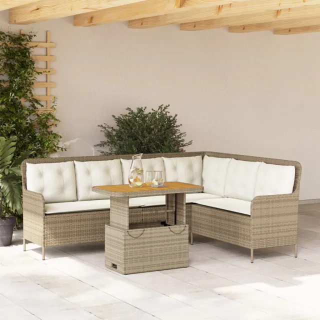 vidaXL 2-delige Loungeset met kussens poly rattan beige, foto 2