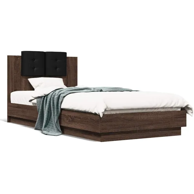 vidaXL Bedframe met hoofdeinde bewerkt hout bruineikenkleur 90x200 cm