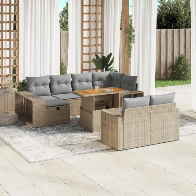 vidaXL 11-delige Tuinset met kussens poly rattan beige, foto 2