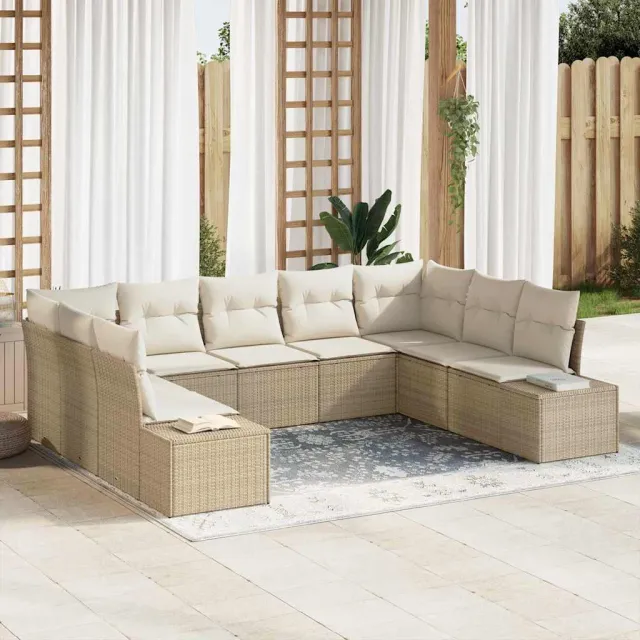 vidaXL Tuin Sofa Set 9 st Beige poly rattan, foto 2