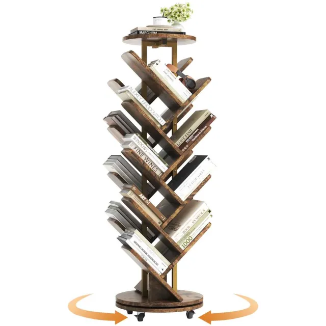 C. , R. E. CORE Boekenkast - Draaibare boekenkast - Boomvormige plankenkast - 360 graden rotatie - 40x40x127cm - Rustiek Bruin