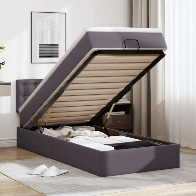 vidaXL Ottoman bed met matrassen en LED's 90x190cm kunstleer grijs