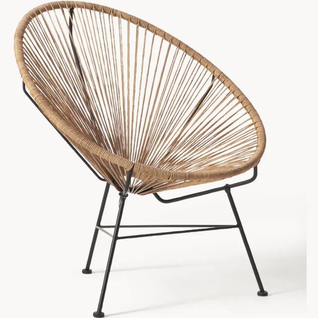 Westwing Collection Loungefauteuil Bahia van kunststoffen vlechtwerk Lichtbruin