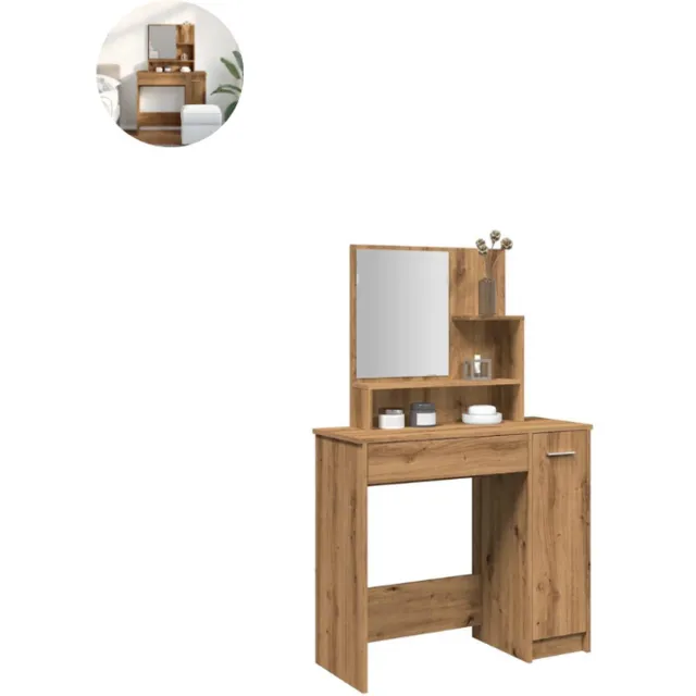 GranMaison Kaptafel met spiegel - Make up tafel - Make up - Toilettafel - Met lades - Artisan Eiken