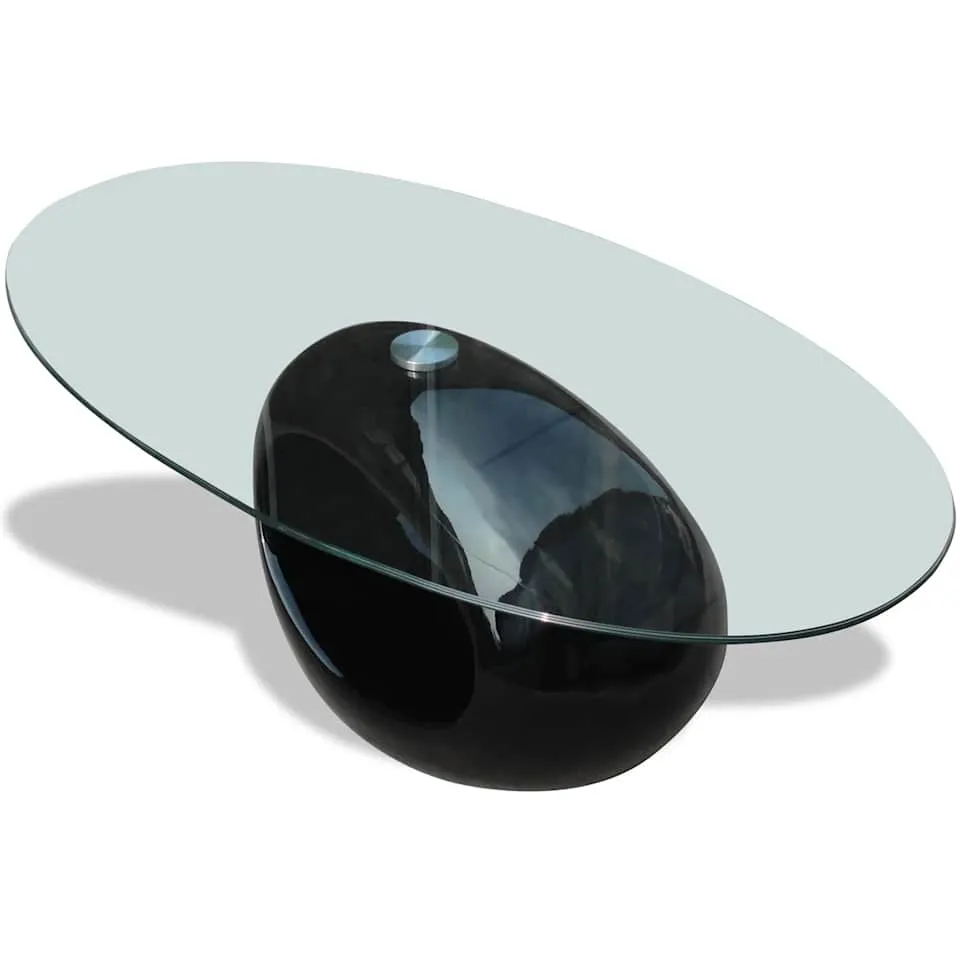 vidaXL Salontafel met ovale glazen tafelblad hoogglans zwart