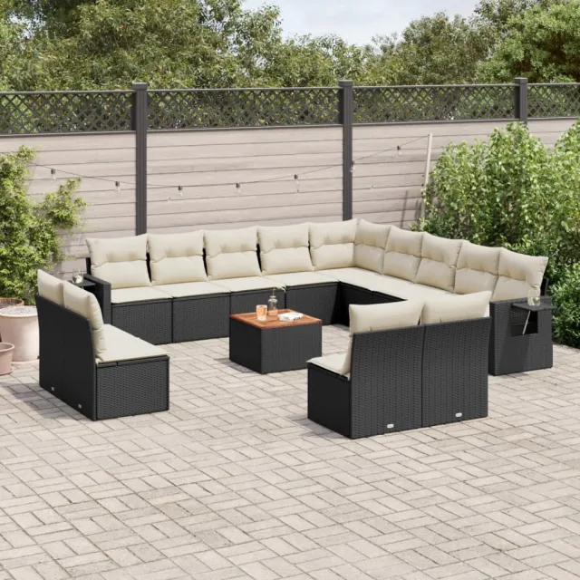 vidaXL 14-delige Loungeset met kussens poly rattan zwart, foto 2