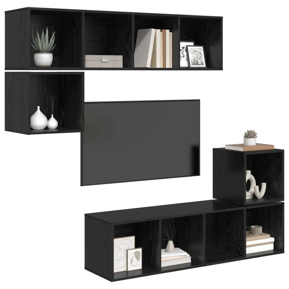 vidaXL Tv-meubelset 4 st 37 x 37 x 142,5 cm Zwart Eiken