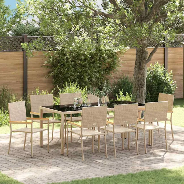 vidaXL Tuin eettafelset 9 st Beige poly rattan