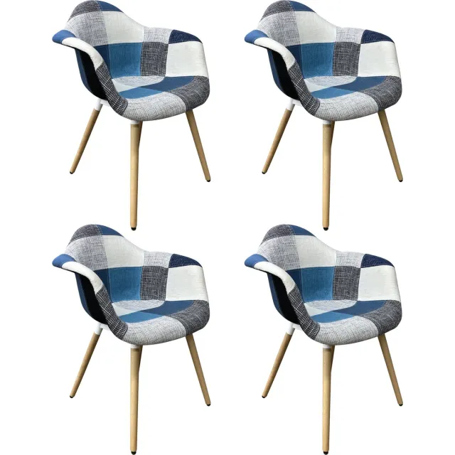 Lina RIA Eetkamerstoelen set van 4 – Keukenstoelen- Blauw-Grijs- Stof Blauw - Wit - Grijs