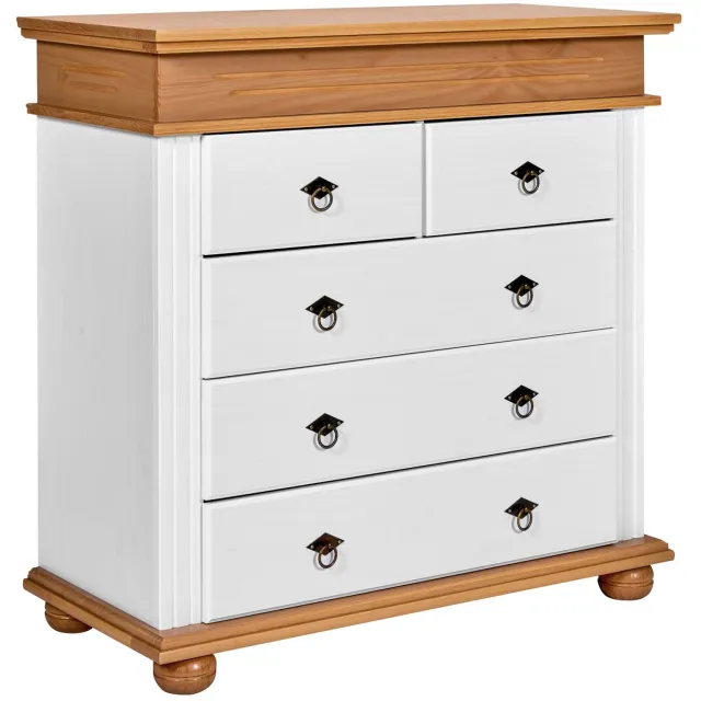 Inter Link SAS Massetto ladekast – Massief grenenhout – Wit gebeitst en bruin – 5 lades – 101 x 46 x 99 cm