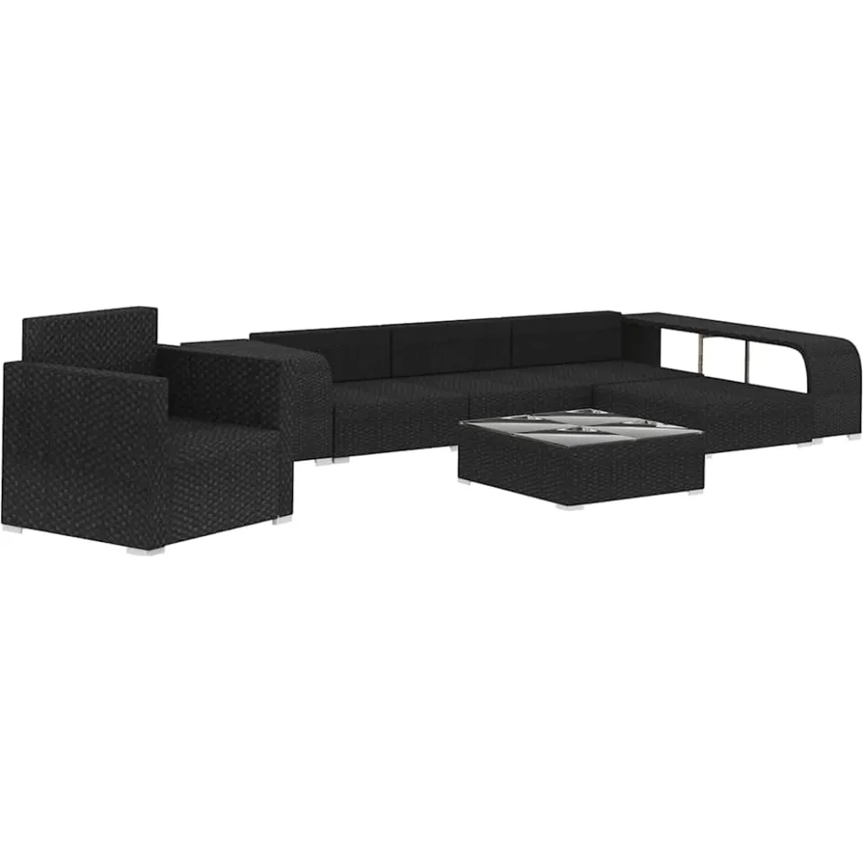 vidaXL 8-delige Loungeset met kussens poly rattan zwart
