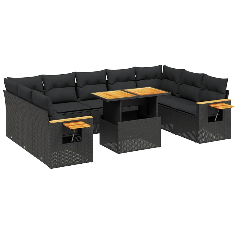 vidaXL 11-delige Loungeset met kussens poly rattan zwart, foto 3