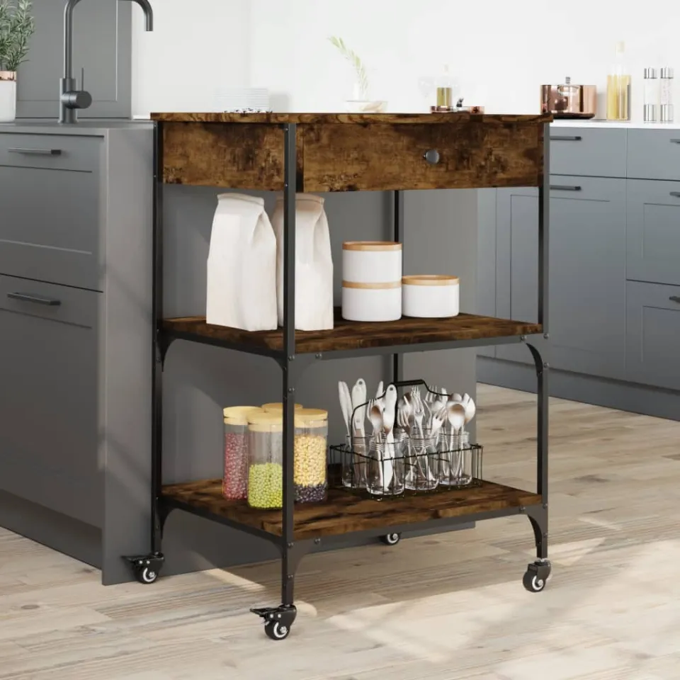 vidaXL Keukentrolley 60x48x89,5 cm bewerkt hout gerookt eikenkleurig, foto 4