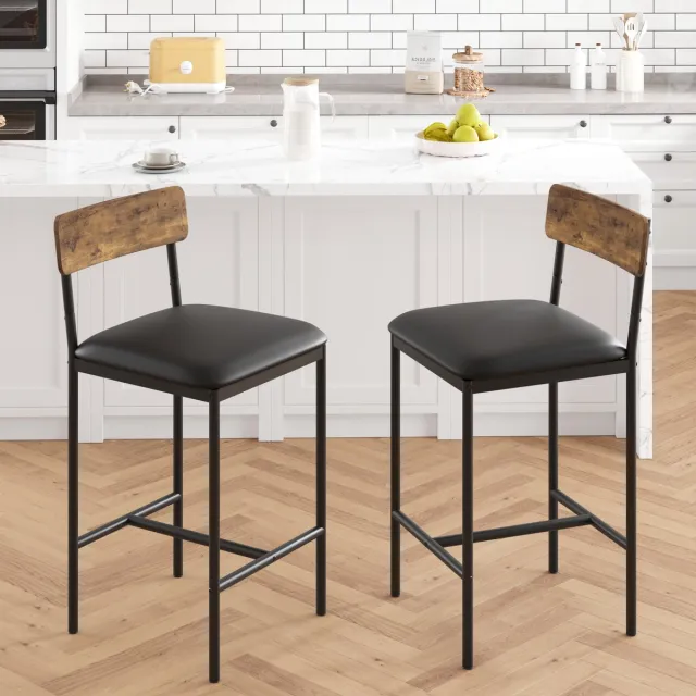 HOERFURIY Barkrukken Set van 8 - Industrieel Design met Rugleuning - PU-Leder & Metaal - Barkrukken voor Kookeiland & Bar - Comfortabele Barstoelen - 95 cm Hoog - Bruin
