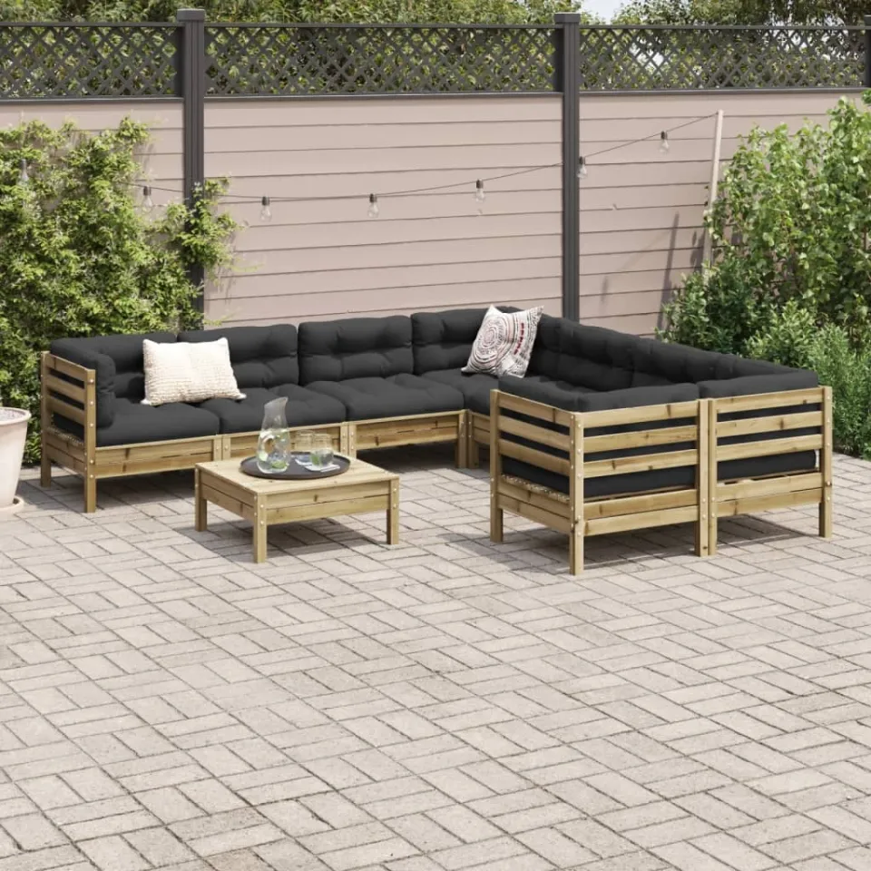 vidaXL 9-delige Loungeset met kussens geïmpregneerd grenenhout bruin, foto 2