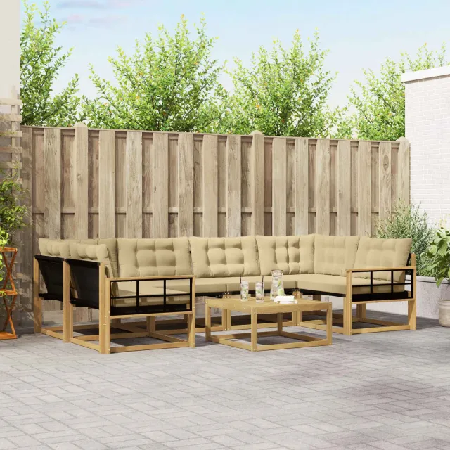 vidaXL Buiten bankenset 7 st 6-zits Wit en Beige Bruin