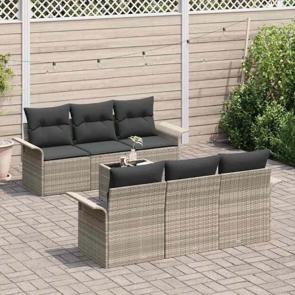 vidaXL Tuin Sofa Set 7 st Lichtgrijs poly rattan, foto 3