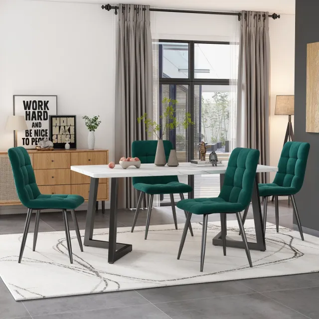 Zubaliya Eettafelset - complete set met 1 eettafel en 4 stoelen - tafel 117 x 68 x 75 cm - rechthoekig - mdf - groen - voor keuken of eetkamer