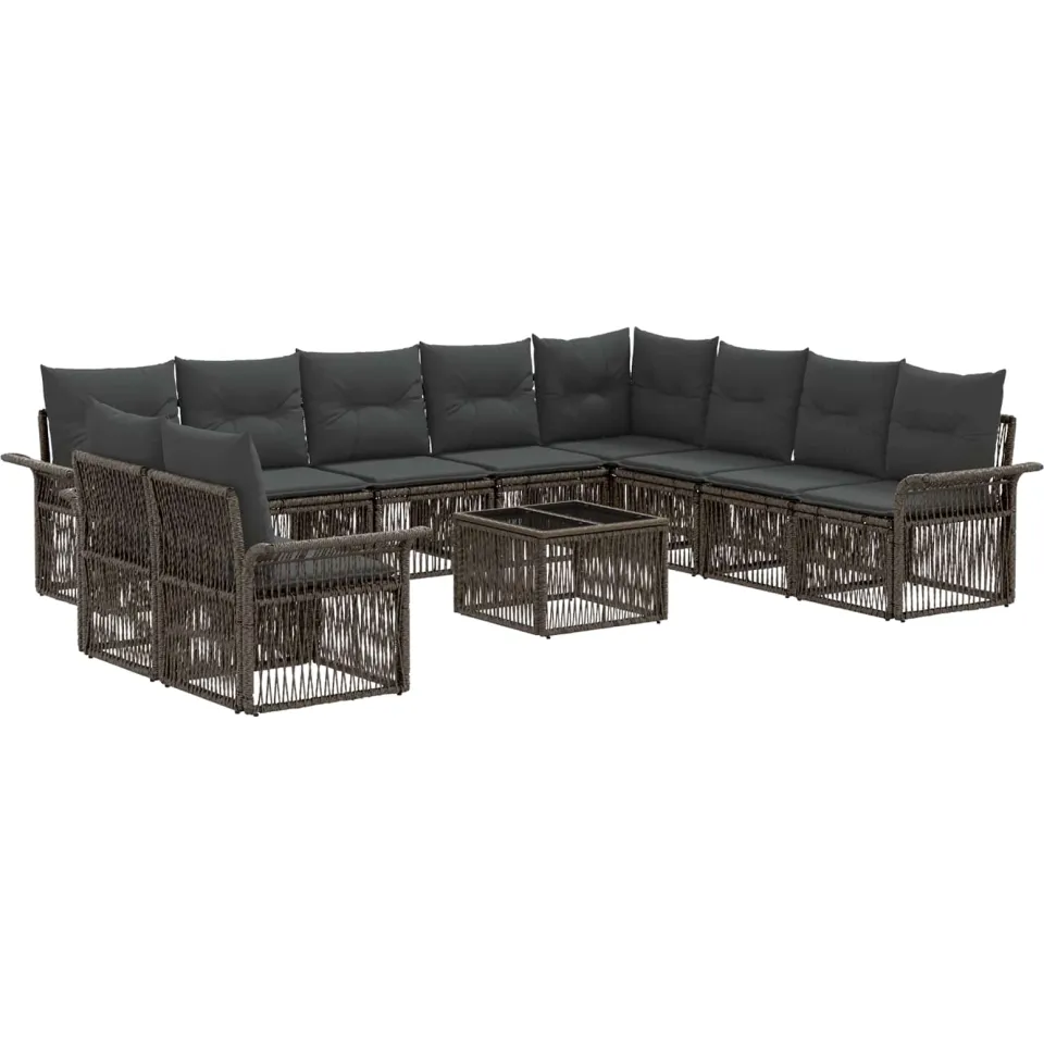 vidaXL Tuinbankenset 11 st 10-zits Grijs poly rattan, foto 3