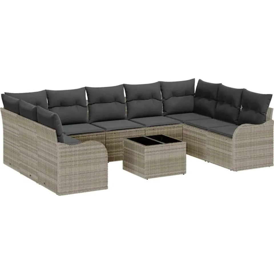 vidaXL Tuin Sofa Set 10 st Lichtgrijs poly rattan, foto 4