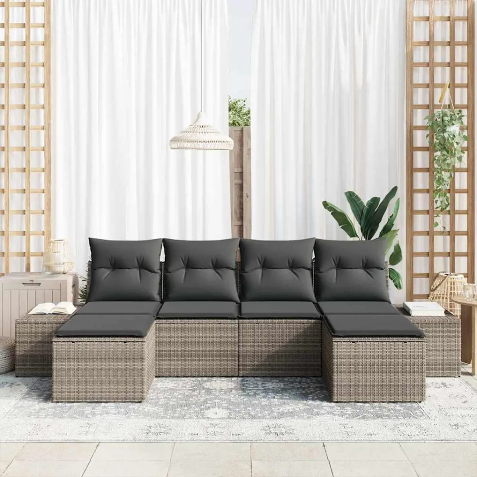 vidaXL Tuin Sofa Set 6 st Grijs poly rattan, foto 3