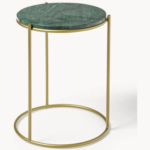 Westwing Collection Ronde marmeren bijzettafel Ella Groen, Goudkleurig
