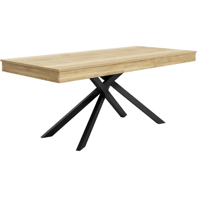 SONNENH Uitschuifbare eettafel - 140 tot 180 cm - MDF en metalen kruispoten - Eikenlook