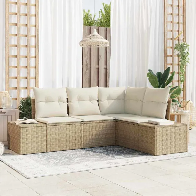 vidaXL Tuinbankenset 4 st Beige en Crème poly rattan, foto 2