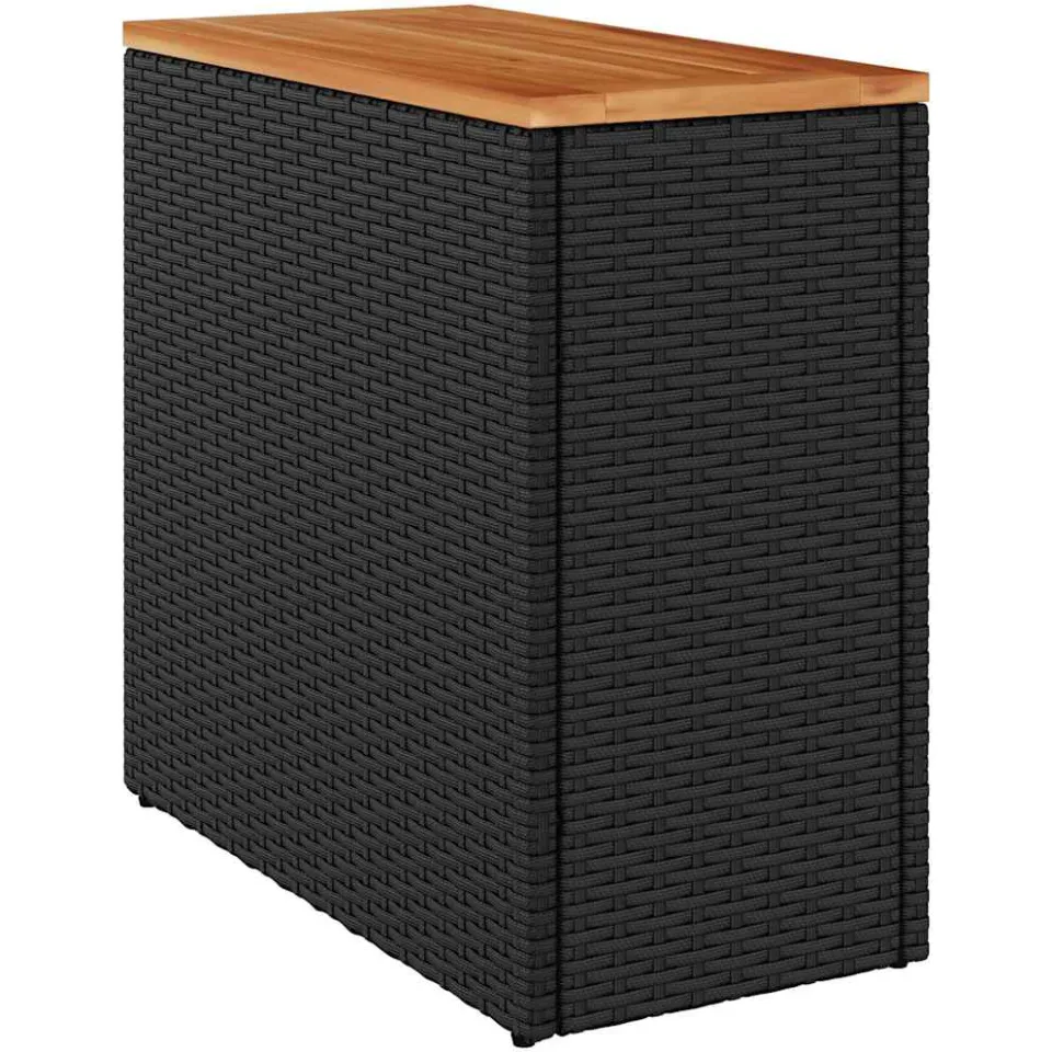 vidaXL Tuintafel met houten blad zwart 58x27,5x55 cm poly rattan, foto 3