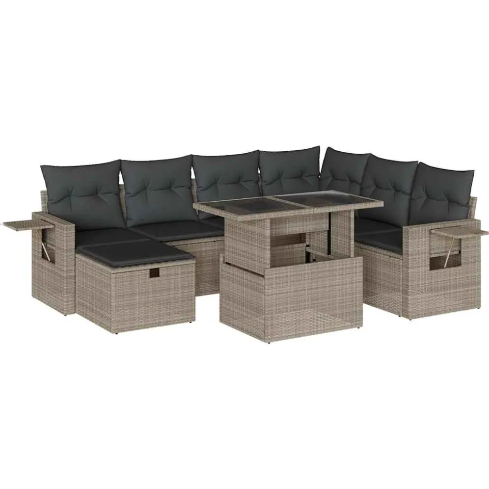 vidaXL 8-delige Loungeset met kussens poly rattan lichtgrijs grijs, foto 3