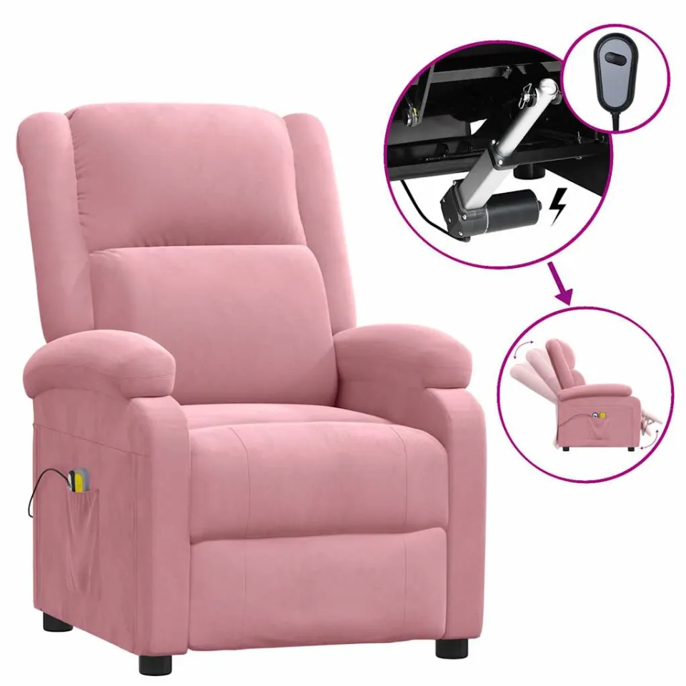 vidaXL Massagestoel elektrisch fluweel roze, foto 3