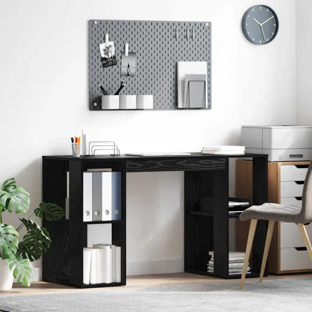vidaXL Bureau Zwart Eiken 130 x 50,5 x 75 cm Bewerkt hout, foto 2