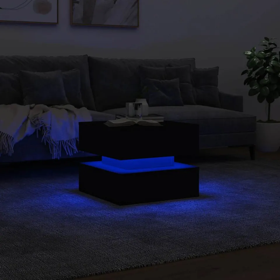 vidaXL Salontafel met LED-verlichting 50x50x40 cm zwart, foto 4