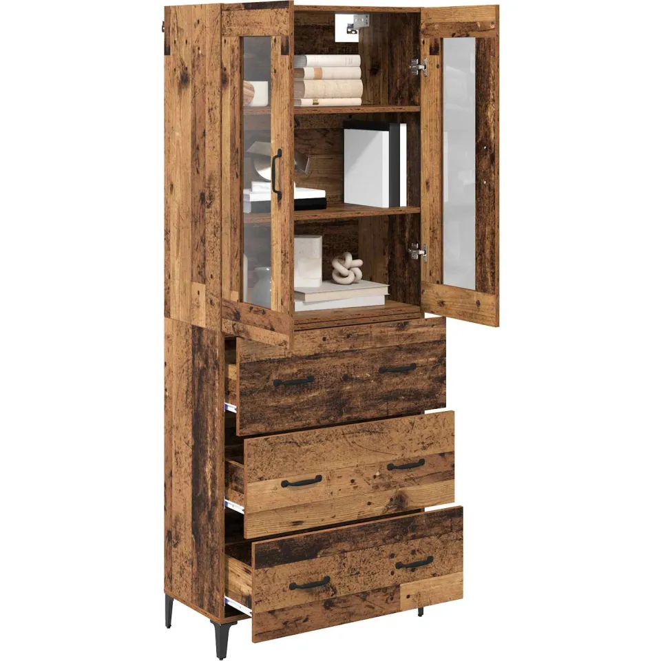 vidaXL Highboard Oud Hout 69,5 x 34 x 180 cm Bewerkt hout Bruin