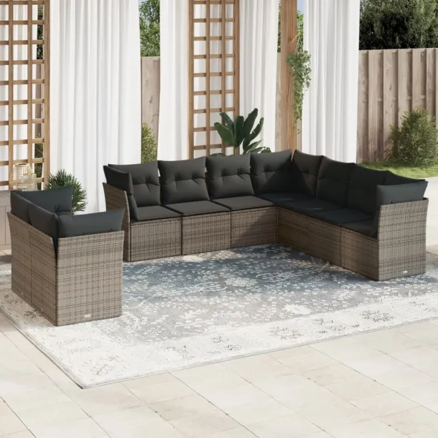 vidaXL 9-delige Loungeset met kussens poly rattan grijs, foto 2