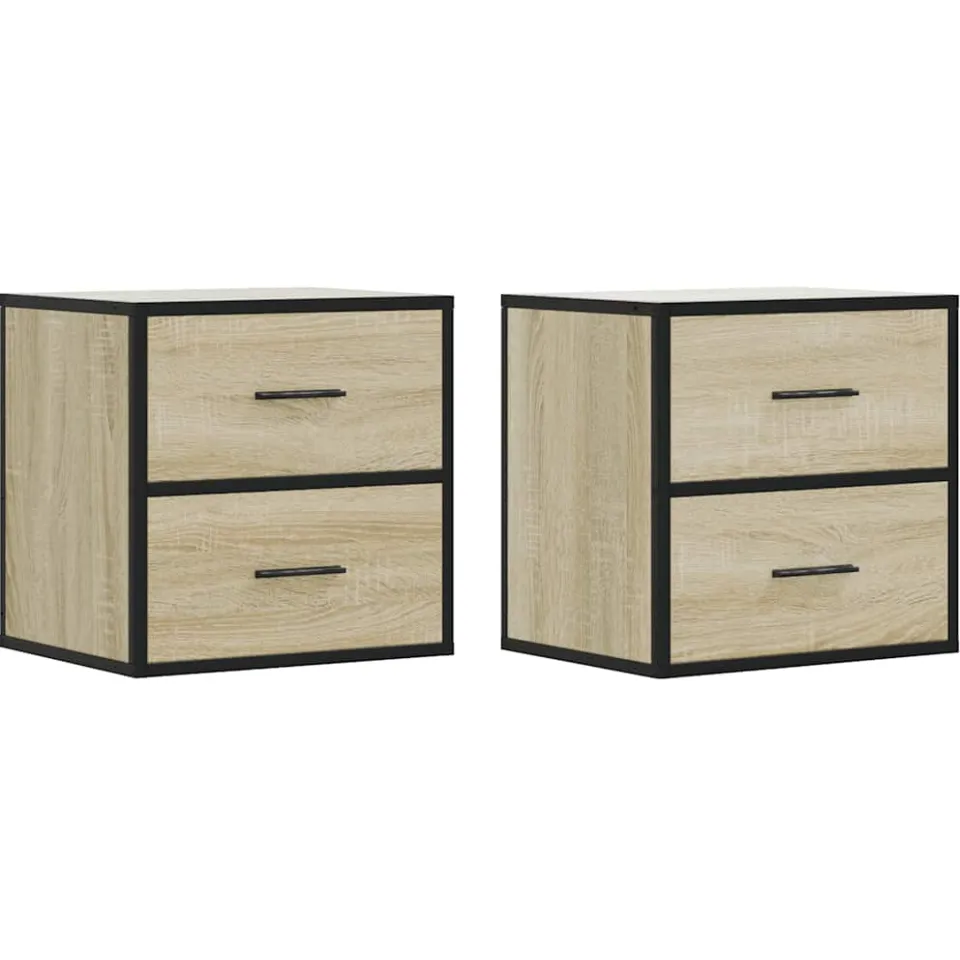 vidaXL Nachtkastjes 2 st wandgemonteerd 40x31x39,5cm sonoma eikenkleur Bruin