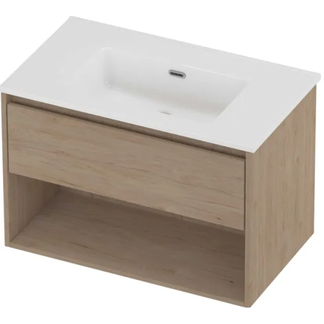 Proline Tribute Badmeubelset Porselein Elegant Schap 80x46x54 cm Glans Wit Ideal Oak Eiken