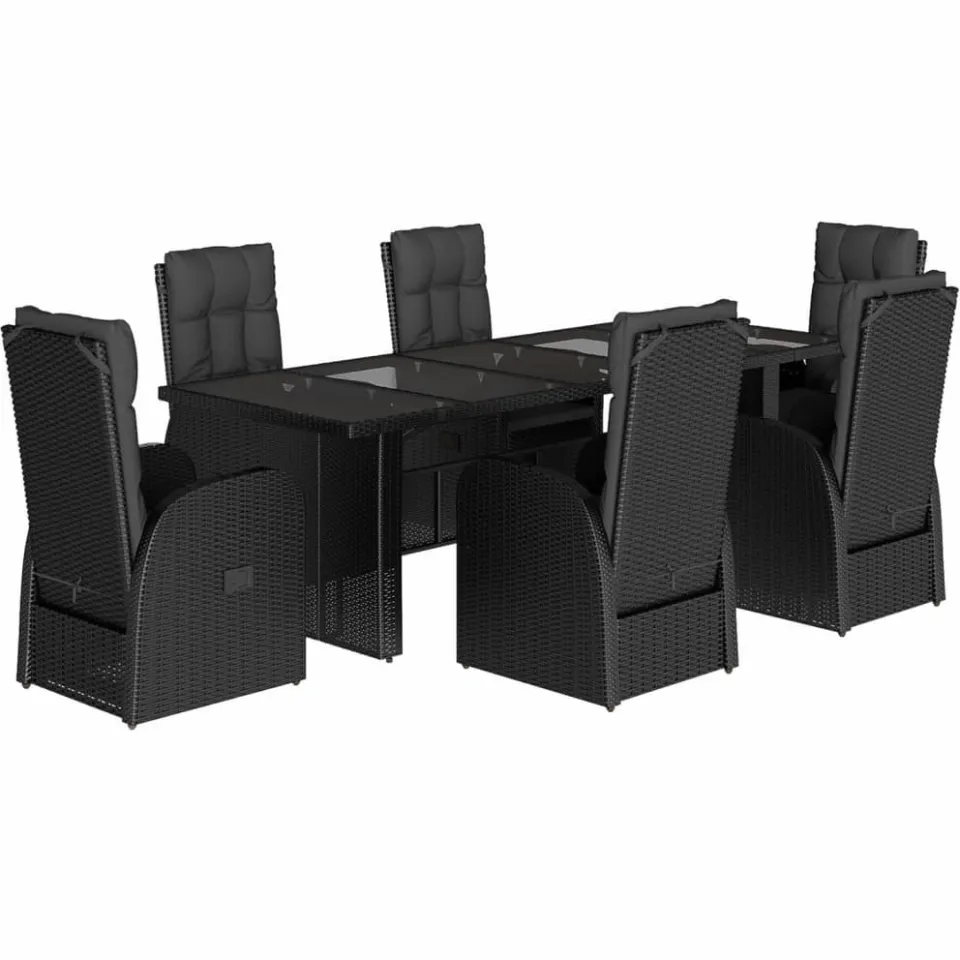 vidaXL 7-delige Tuinset met kussens poly rattan zwart, foto 3