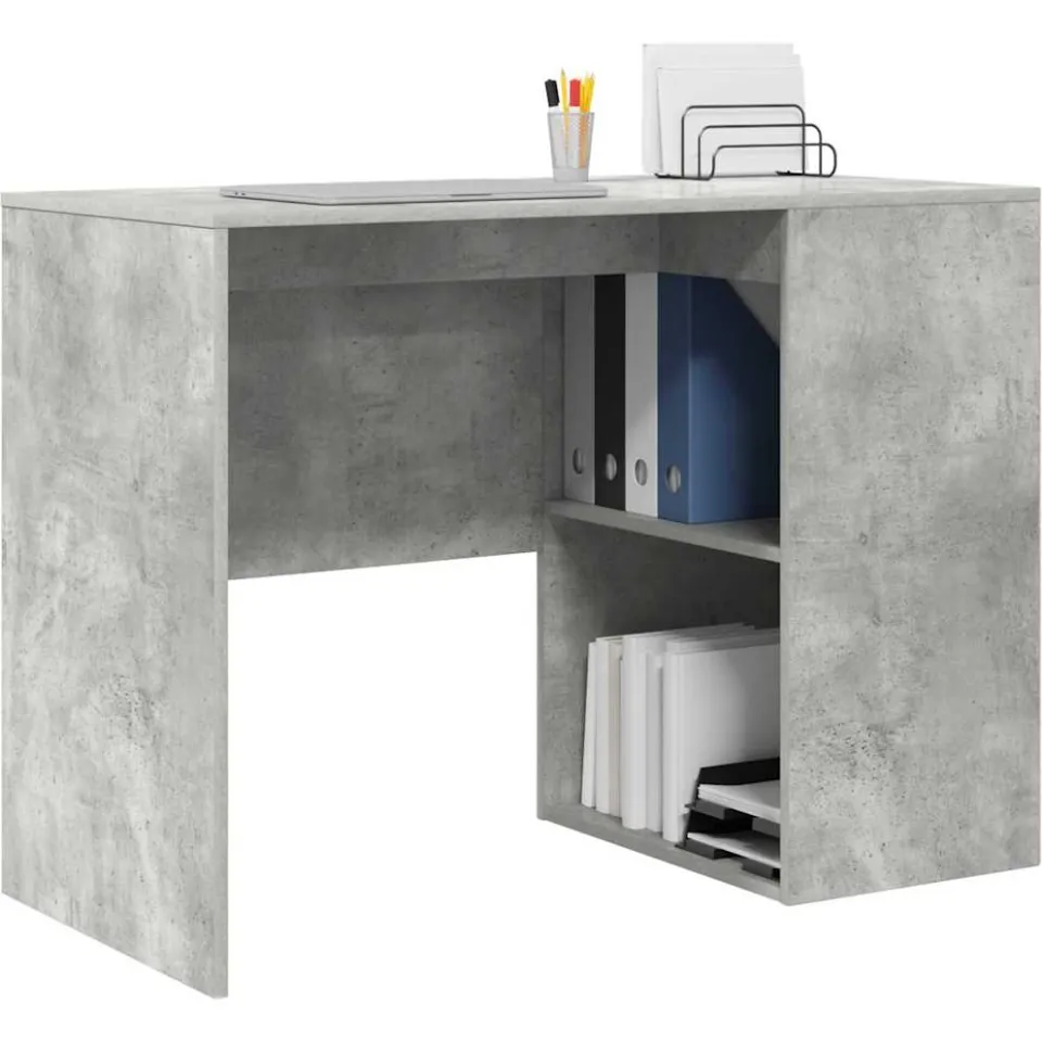 vidaXL Bureau Beton Grijs 102 x 50 x 75 cm Bewerkt hout, foto 3