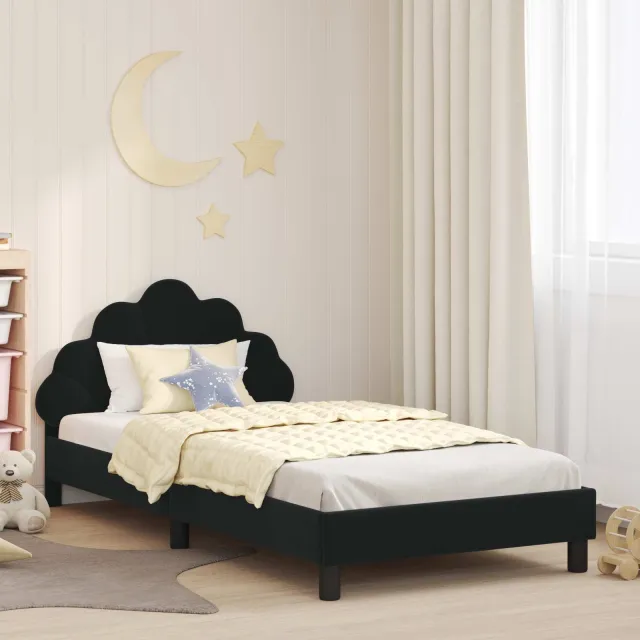 vidaXL Bedframe voor kinderen met hoofdbord Zwart 80 x 200 cm Fluweel