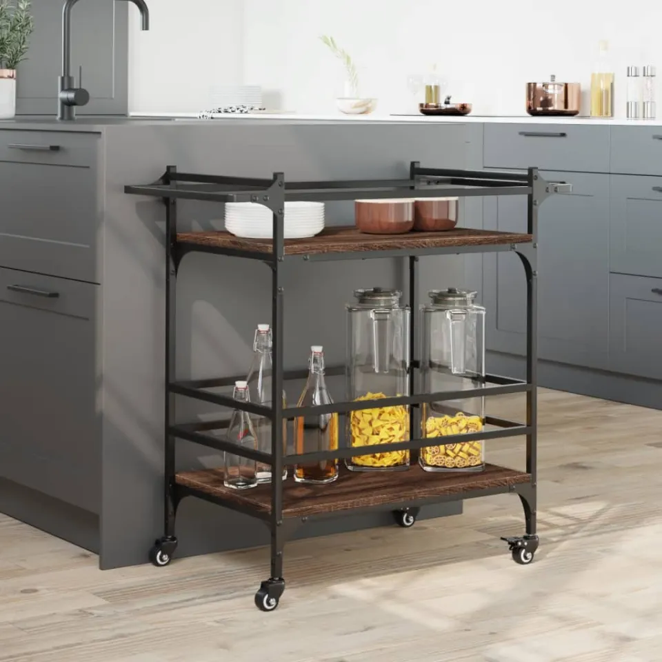 vidaXL Keukentrolley 82x40x78,5 cm bewerkt hout bruin eikenkleurig, foto 4