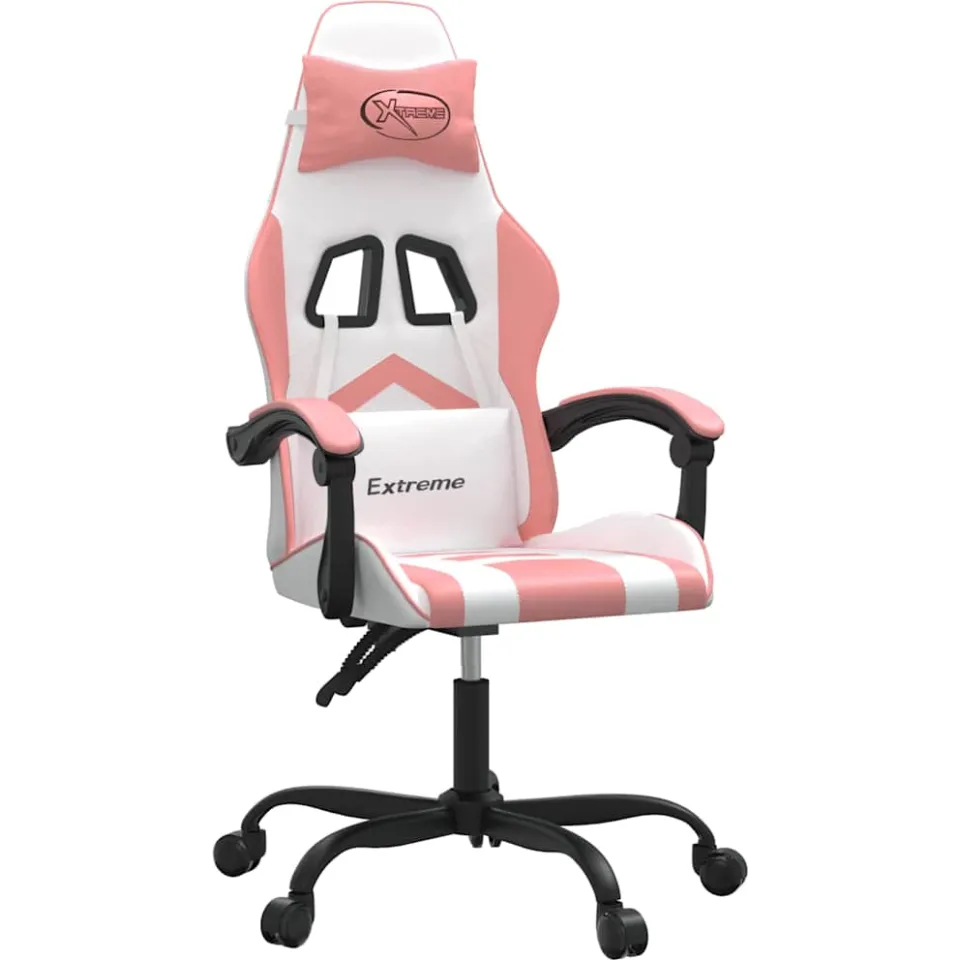 vidaXL Gamestoel draaibaar kunstleer wit en roze, foto 3